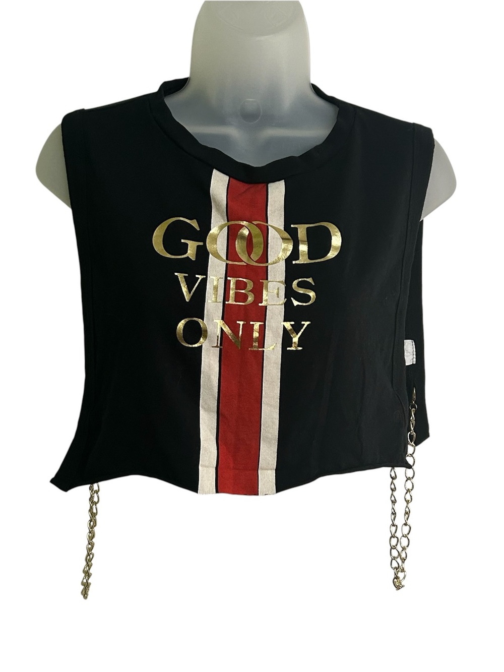Fashion Nova Women’s Crop Top Gold Tone Chains Good Vibes Only Grunge Sz Med